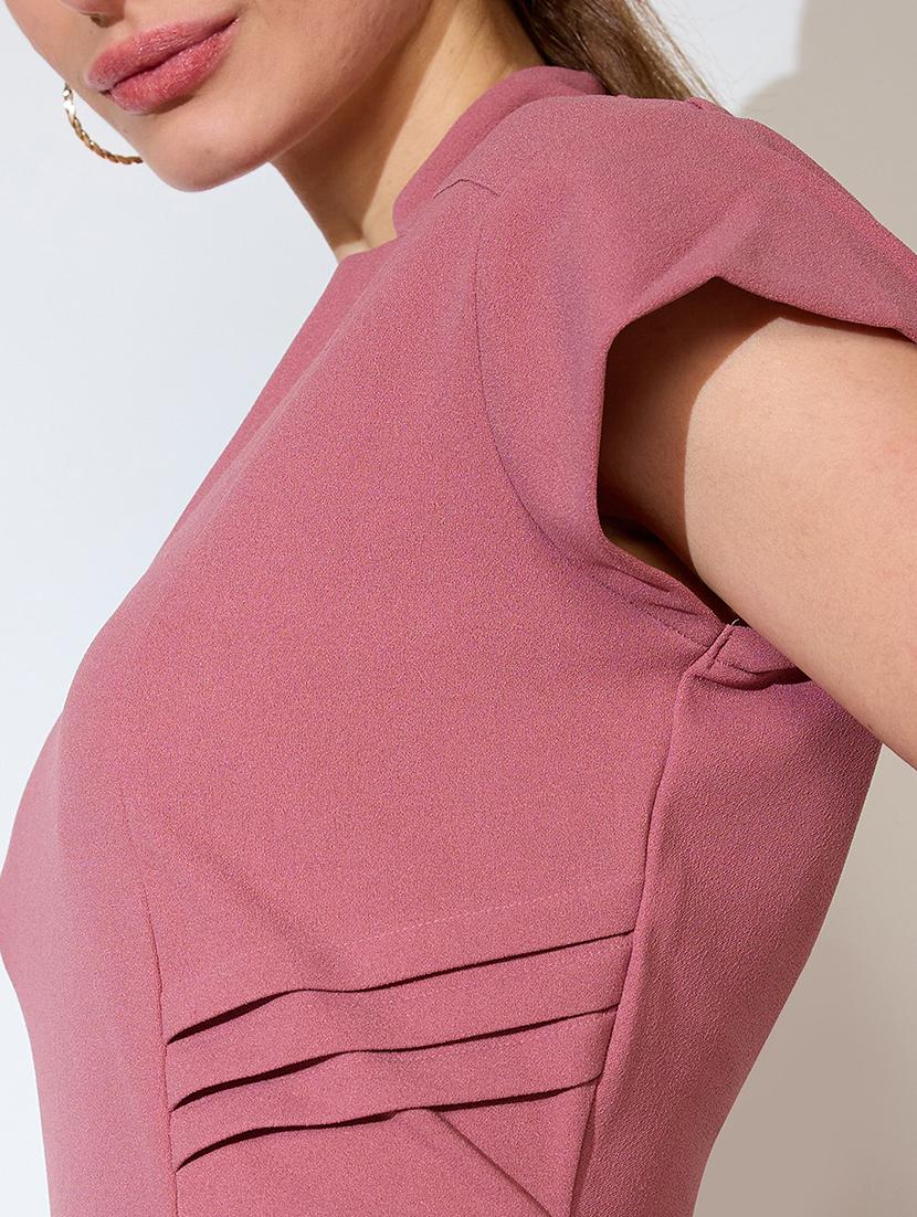 globus women pink v-neck cap sleeves sheath midi workwear dress - 21738601 - Standard Image - 4