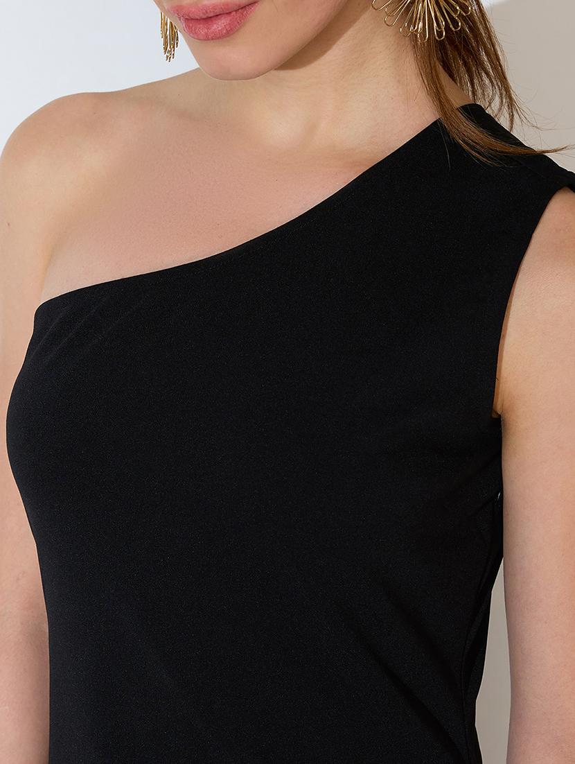 globus women black one shoulder flared hem maxi bodycon party dress - 21738605 - Standard Image - 4