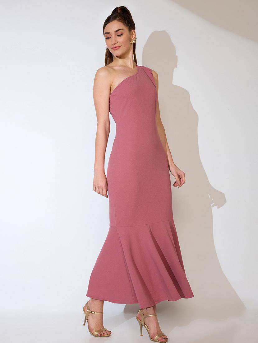 globus women pink one shoulder flared hem maxi bodycon party dress - 21738606 -  Standard Image - 1