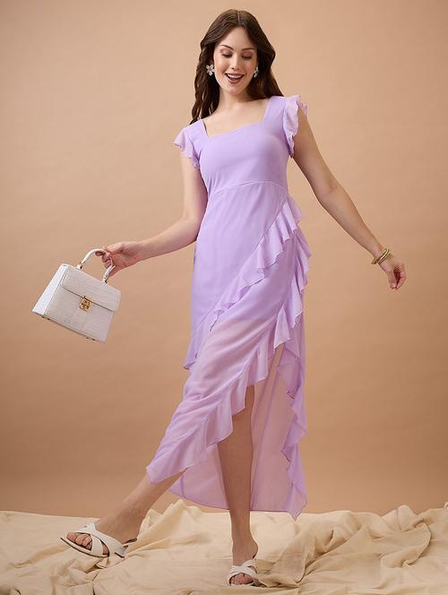 globus women lavender square neck cap sleeves high-low ruffle hem maxi a-line dress - 21738612 - Standard Image - 0