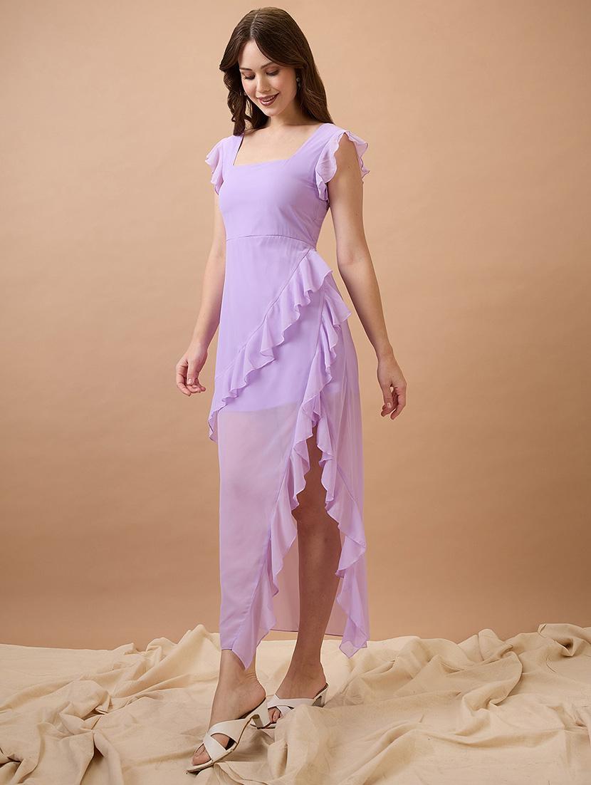 globus women lavender square neck cap sleeves high-low ruffle hem maxi a-line dress - 21738612 - Standard Image - 1