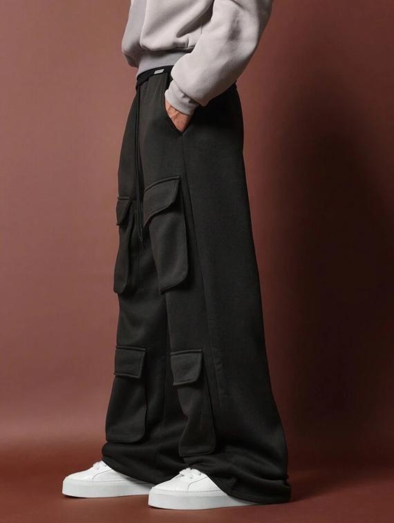 men solid mid rise baggy cargo - 21738692 - Standard Image - 1