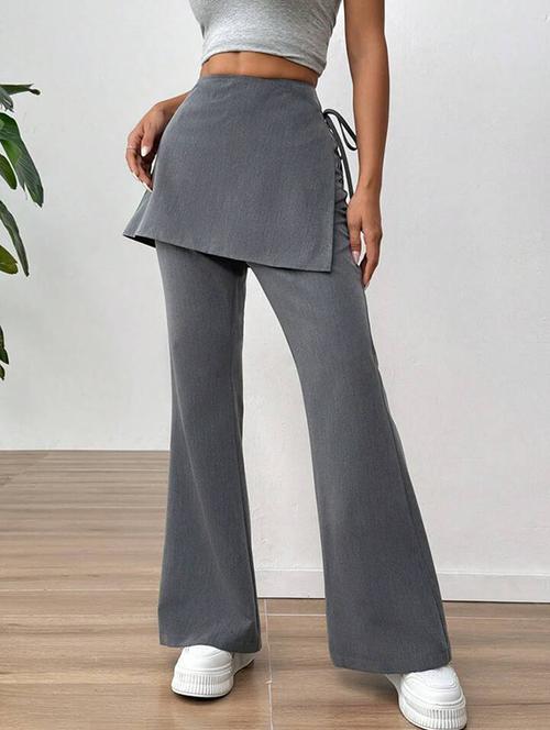 women solid wrap detailed high rise bootcut trouser - 21738722 - Standard Image - 0