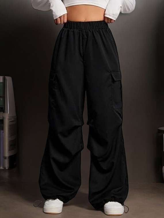 women solid high rise parachute pants - 21739061 - Standard Image - 1