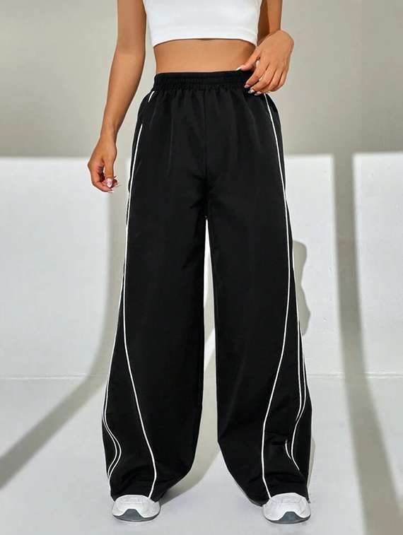 women solid high rise track pant