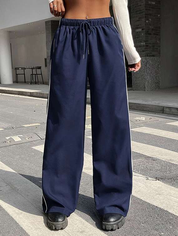 women solid high rise track pant