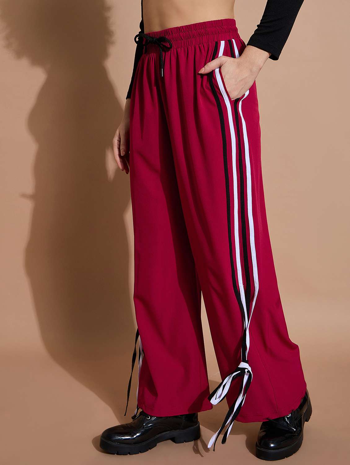women solid mid rise track pant - 21739303 -  Standard Image - 1