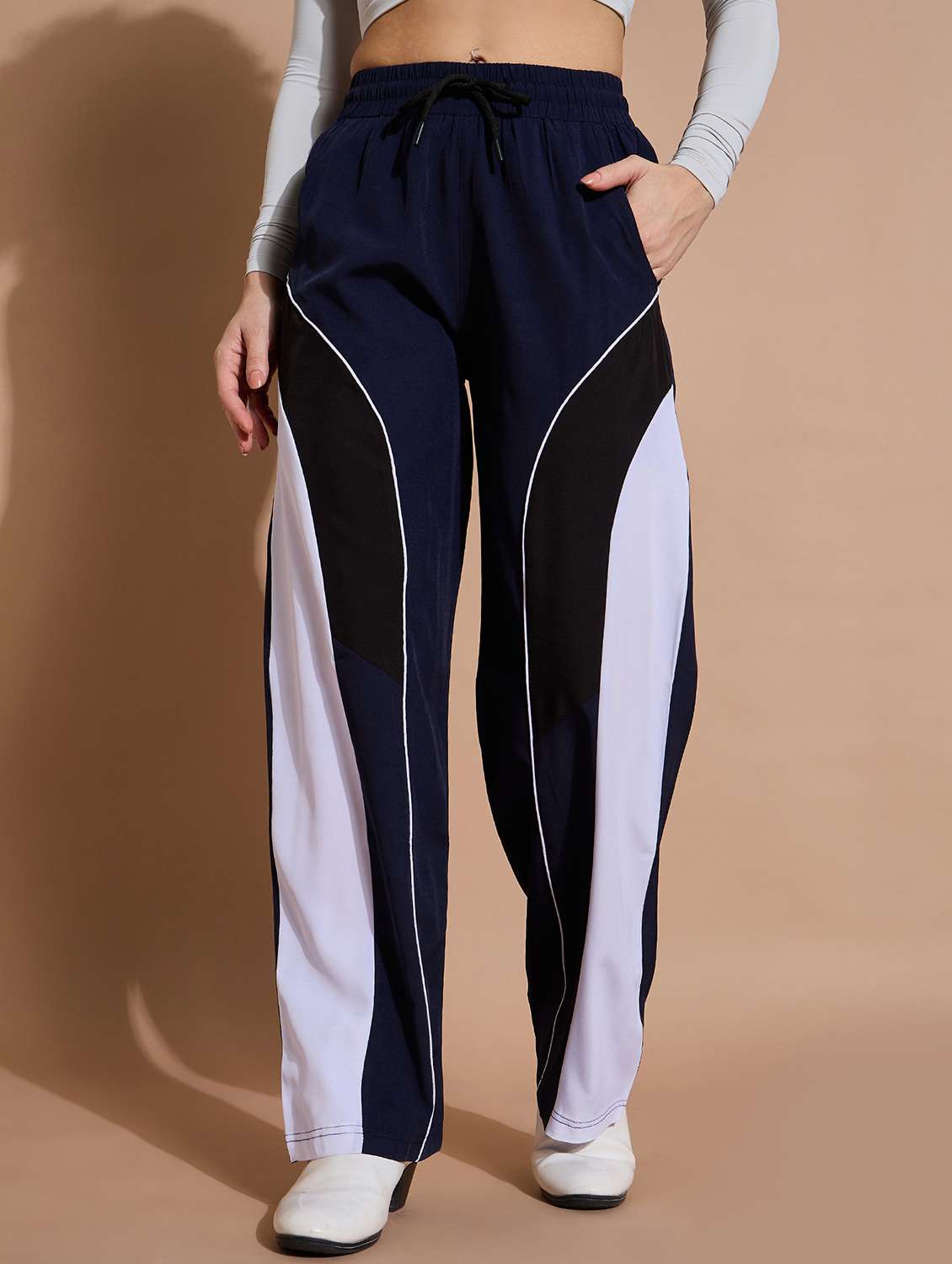 women color block mid rise track pant