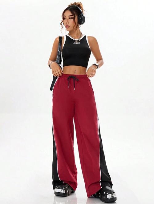 women color block mid rise track pant - 21739371 -  Standard Image - 0