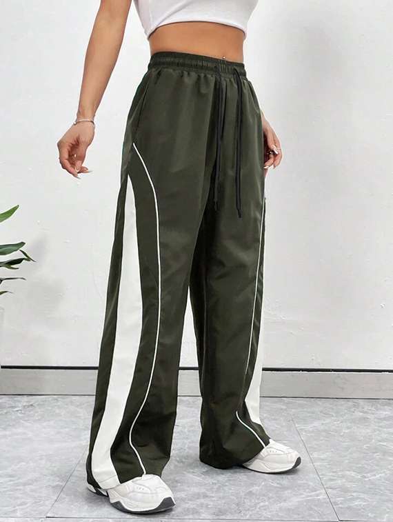 women color block mid rise track pant