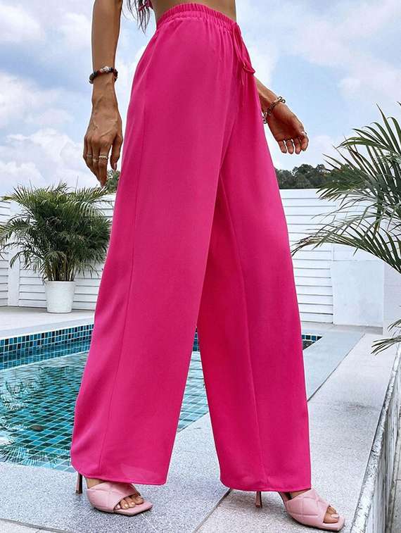 women solid high rise track pant - 21739402 -  Standard Image - 1