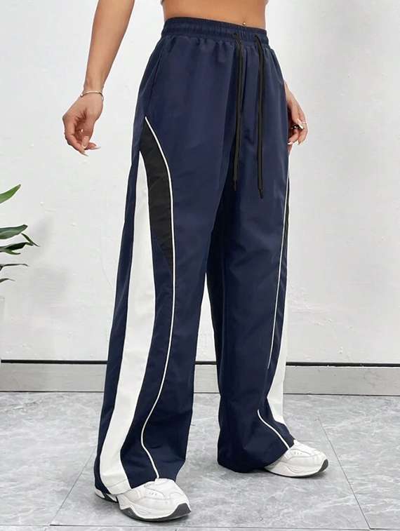 women color block mid rise track pant
