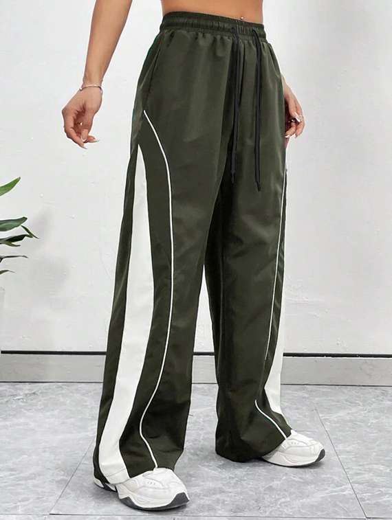 women color block mid rise track pant
