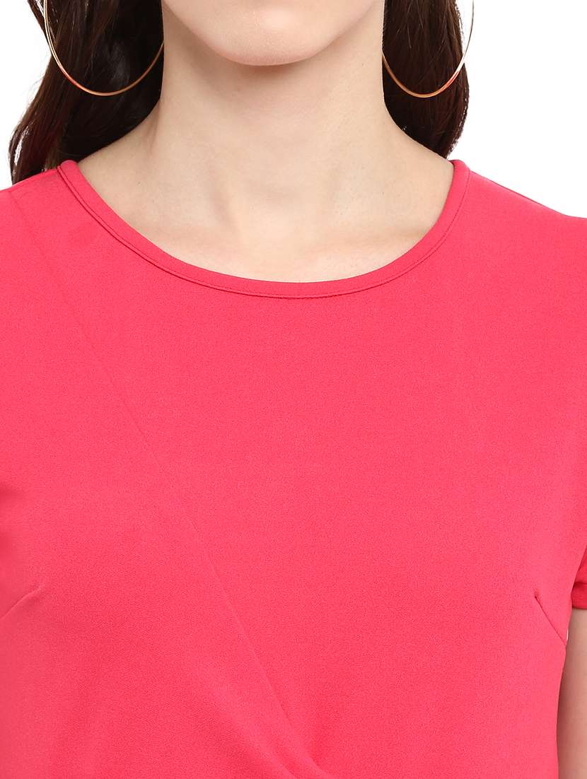women pink solid round neck sheath dress - 21740002 -  Standard Image - 4
