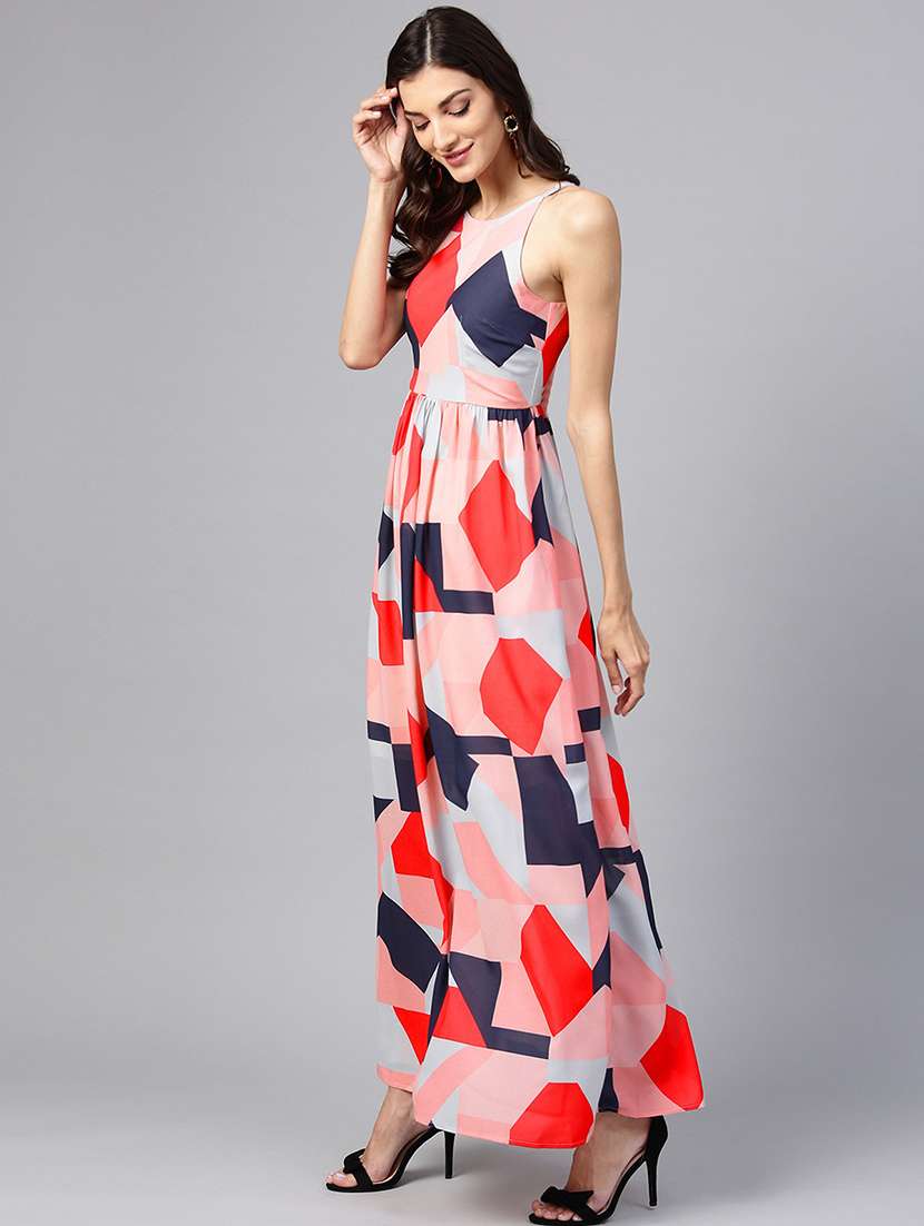 women multi color printed fit & flare dress - 21740004 -  Standard Image - 1