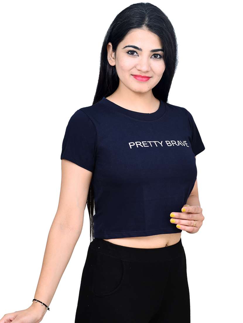 women typography print short sleeve crop top - 21740029 -  Standard Image - 1