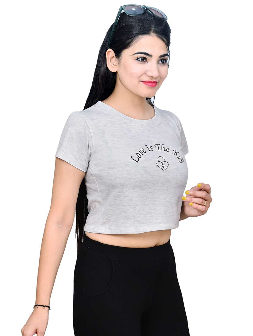women typography print short sleeve crop top - 21740030 -  Standard Image - 1