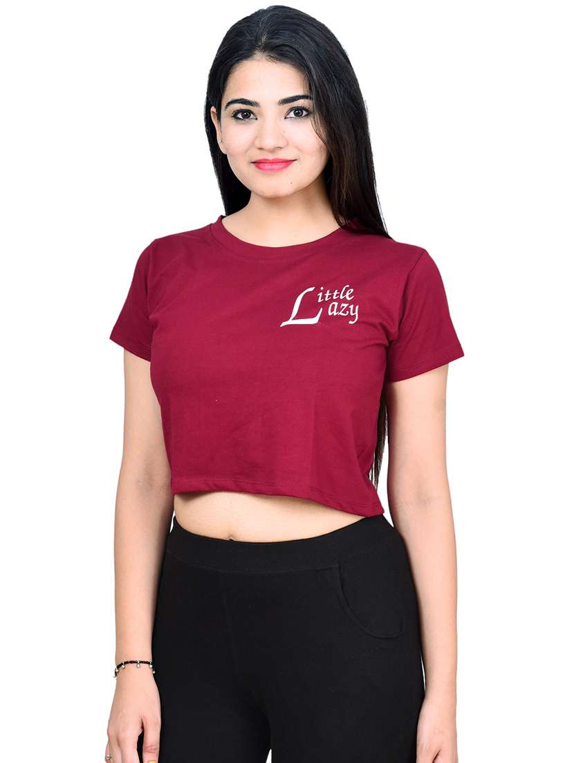 women typography print short sleeve crop top - 21740031 -  Standard Image - 1