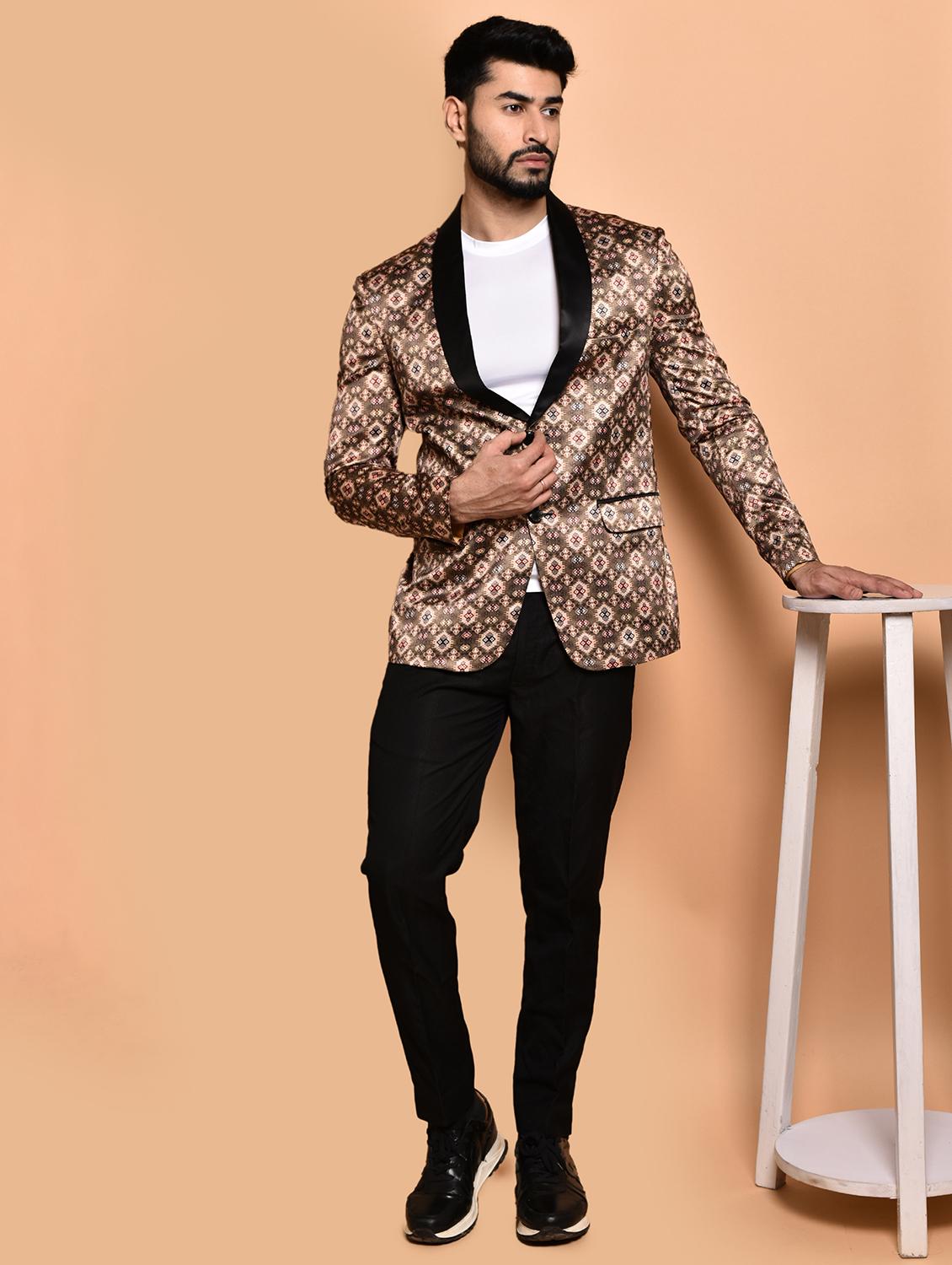 men printed single breasted long sleeve blazer - 21740097 - Standard Image - 4
