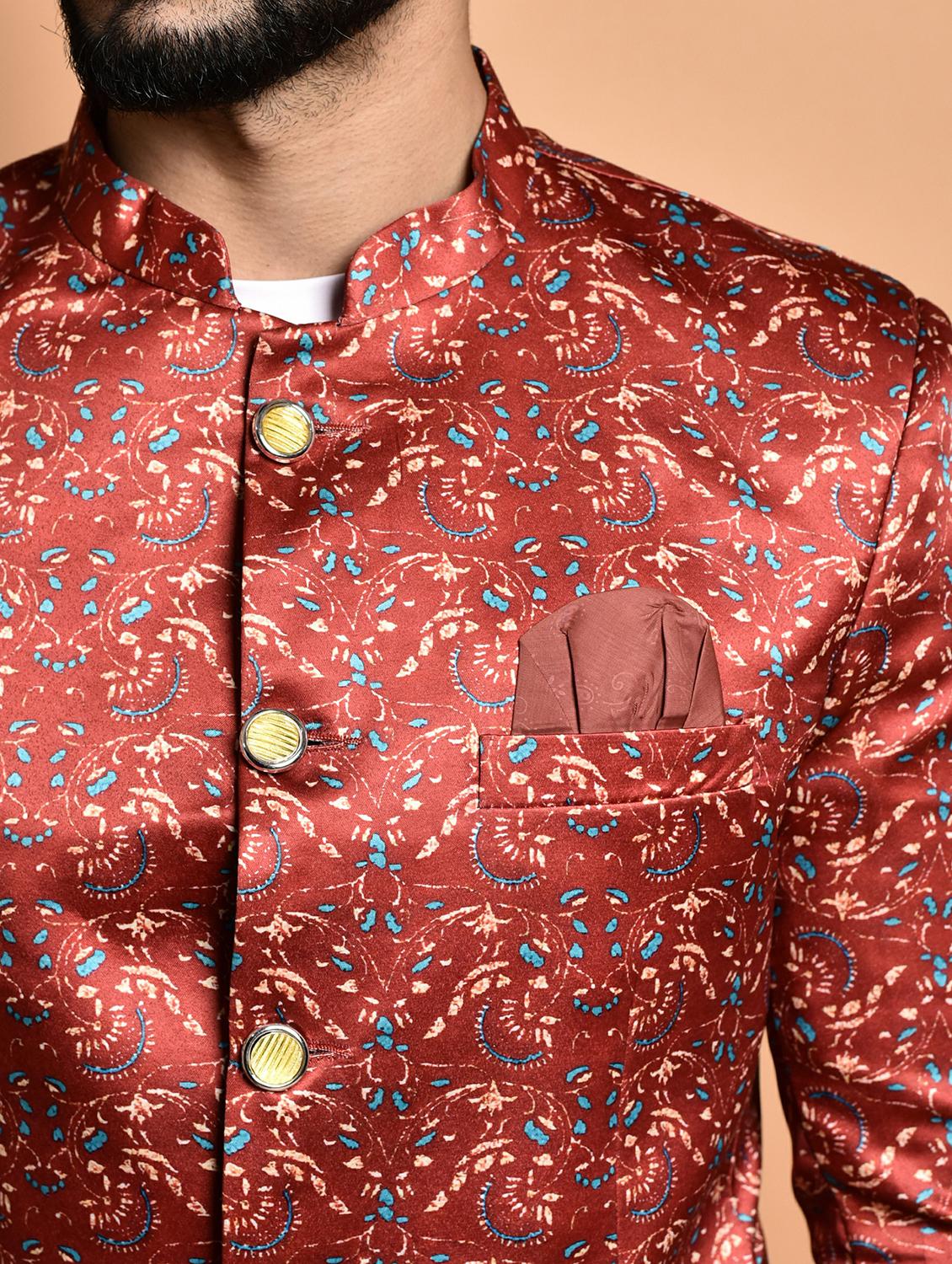 men printed mandarin collar casual blazer - 21740106 - Standard Image - 4