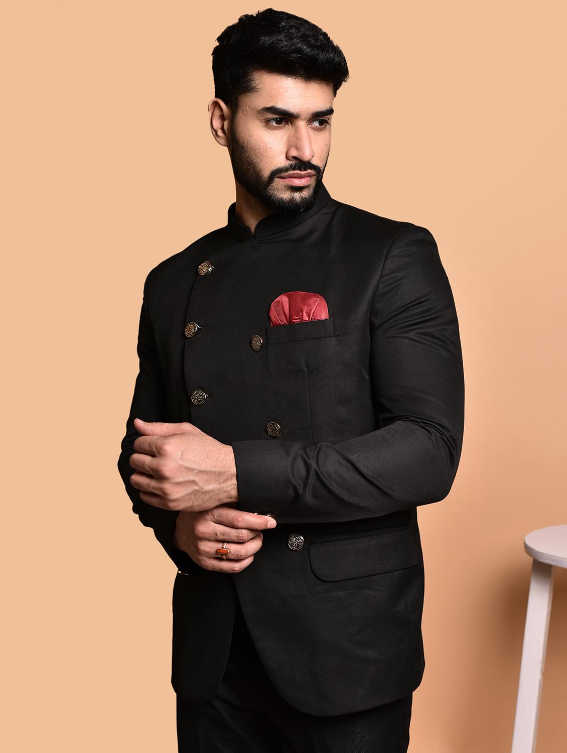 men solid bandhgala casual blazer - 21740134 - Standard Image - 1