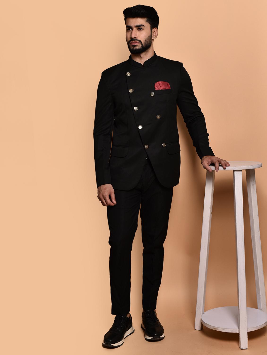men solid bandhgala casual blazer - 21740134 - Standard Image - 4