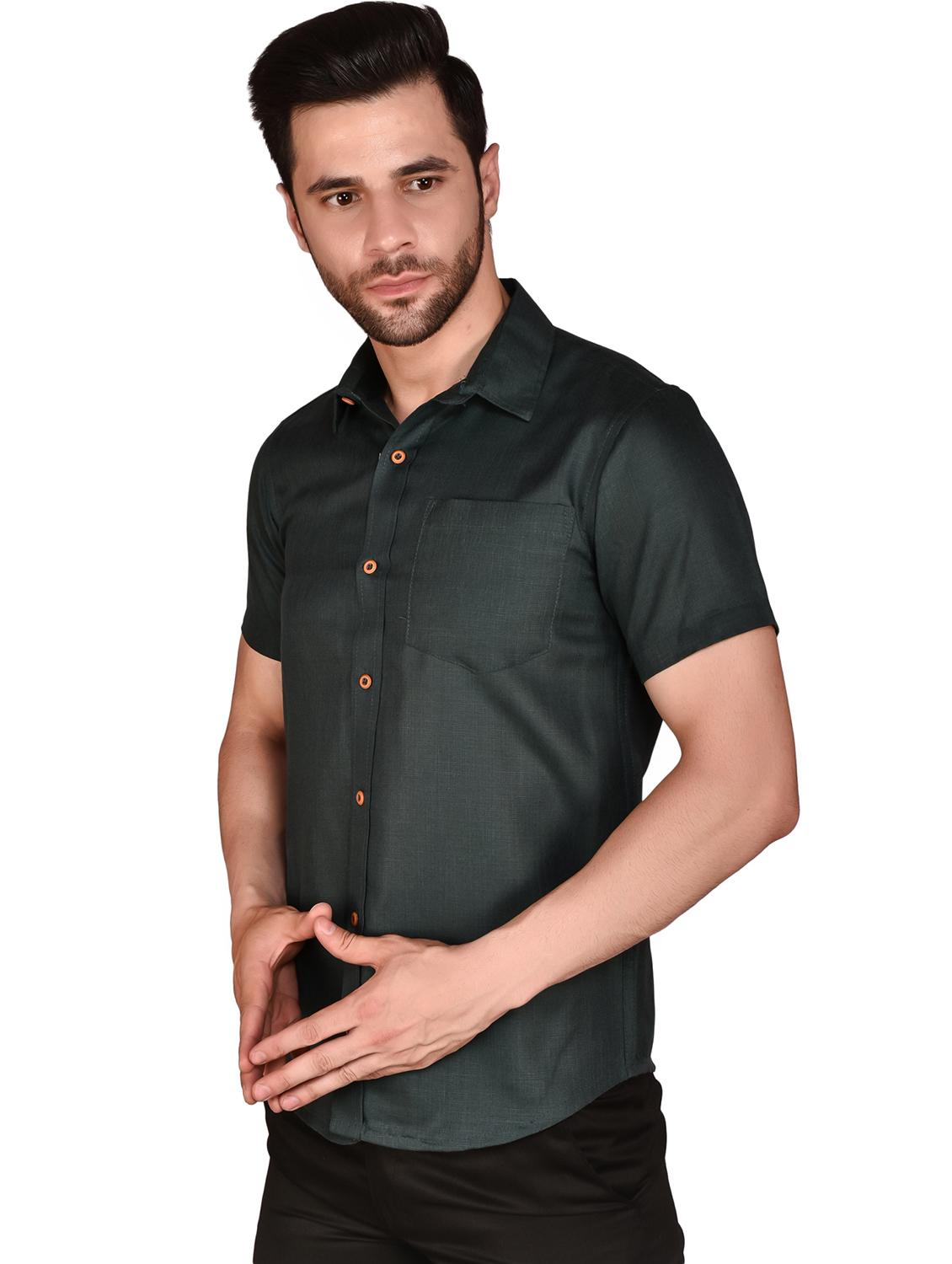men solid short sleeve casual shirt - 21740201 -  Standard Image - 1