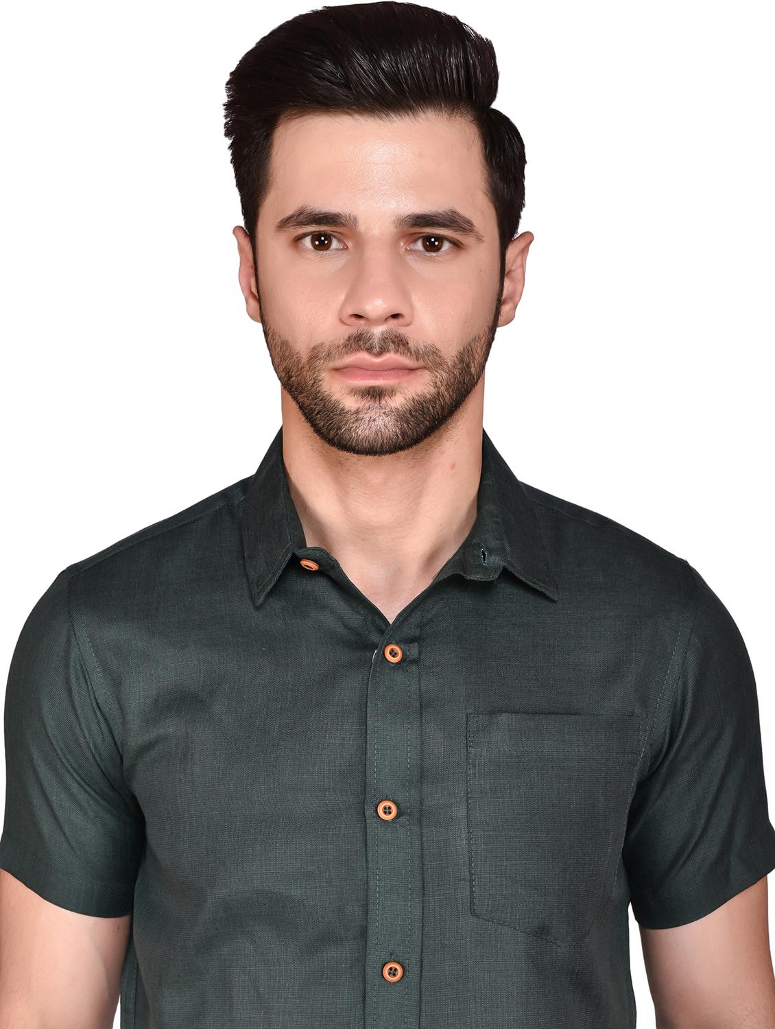 men solid short sleeve casual shirt - 21740201 - Standard Image - 4