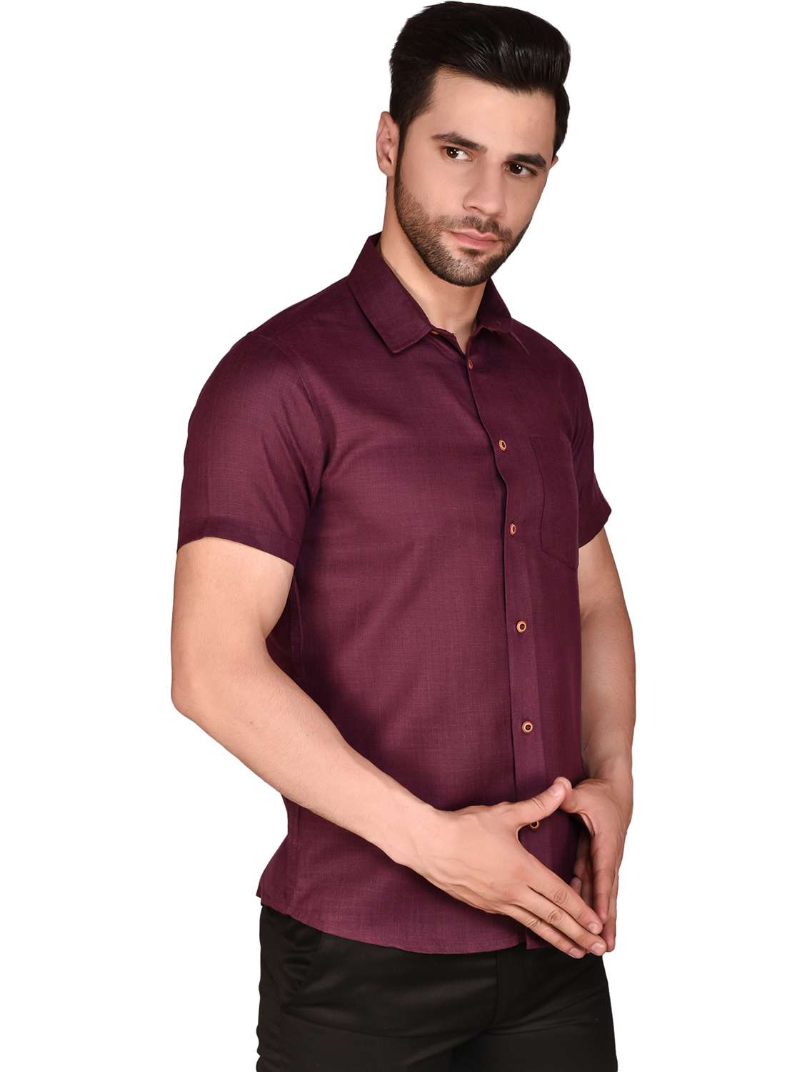 men solid short sleeve casual shirt - 21740204 -  Standard Image - 1