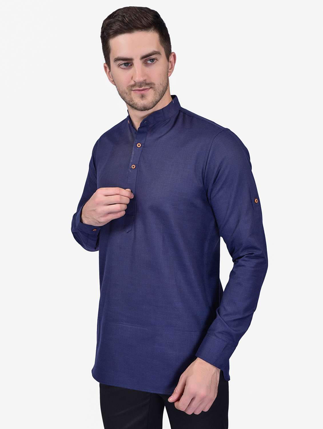 men solid long sleeve short kurta - 21740221 - Standard Image - 1
