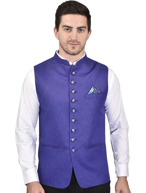 men solid sleeveless nehru jacket - 21740226 - Standard Image - 0