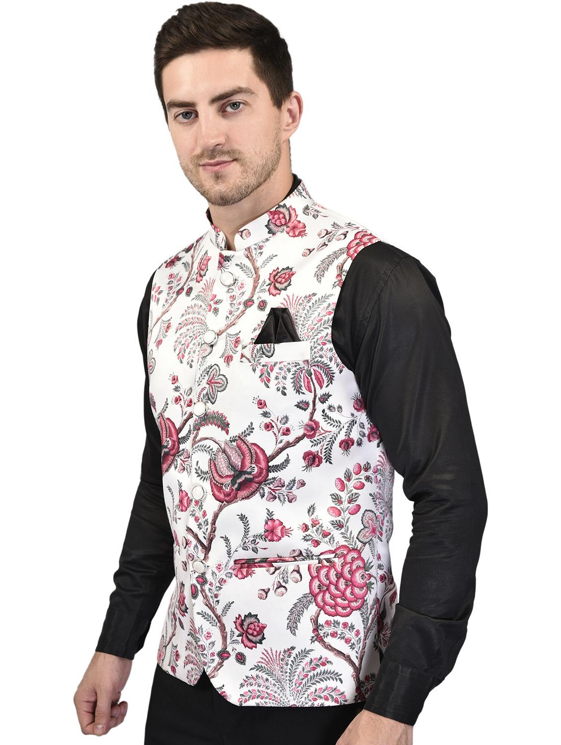 men printed sleeveless nehru jacket - 21740233 -  Standard Image - 1