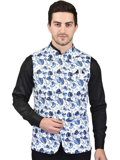 men printed sleeveless nehru jacket - 21740235 -  Standard Image - 0