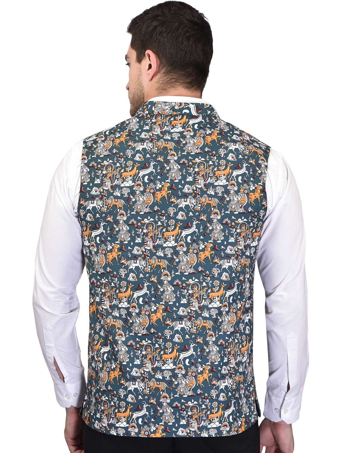 men printed sleeveless nehru jacket - 21740238 -  Standard Image - 1