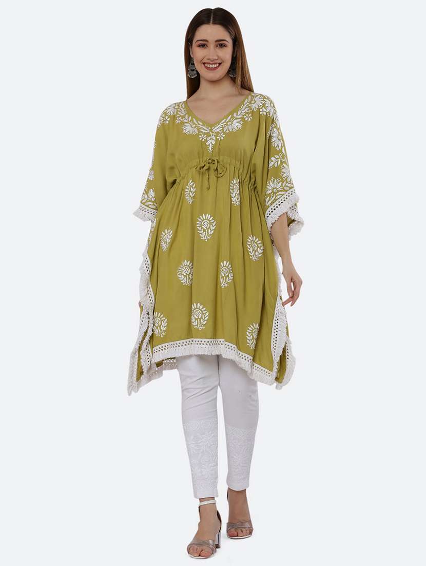 women chikankari kimono sleeves kaftan