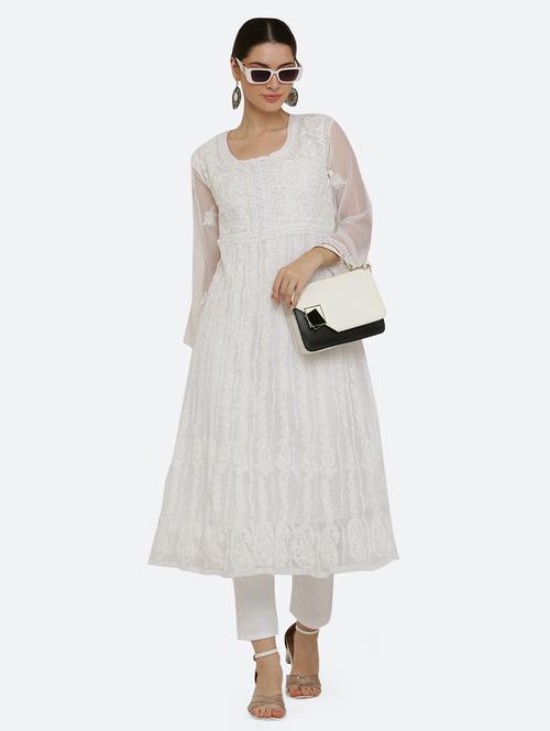 women chikankari embroidered round neck anarkali kurta - 21740263 -  Standard Image - 0
