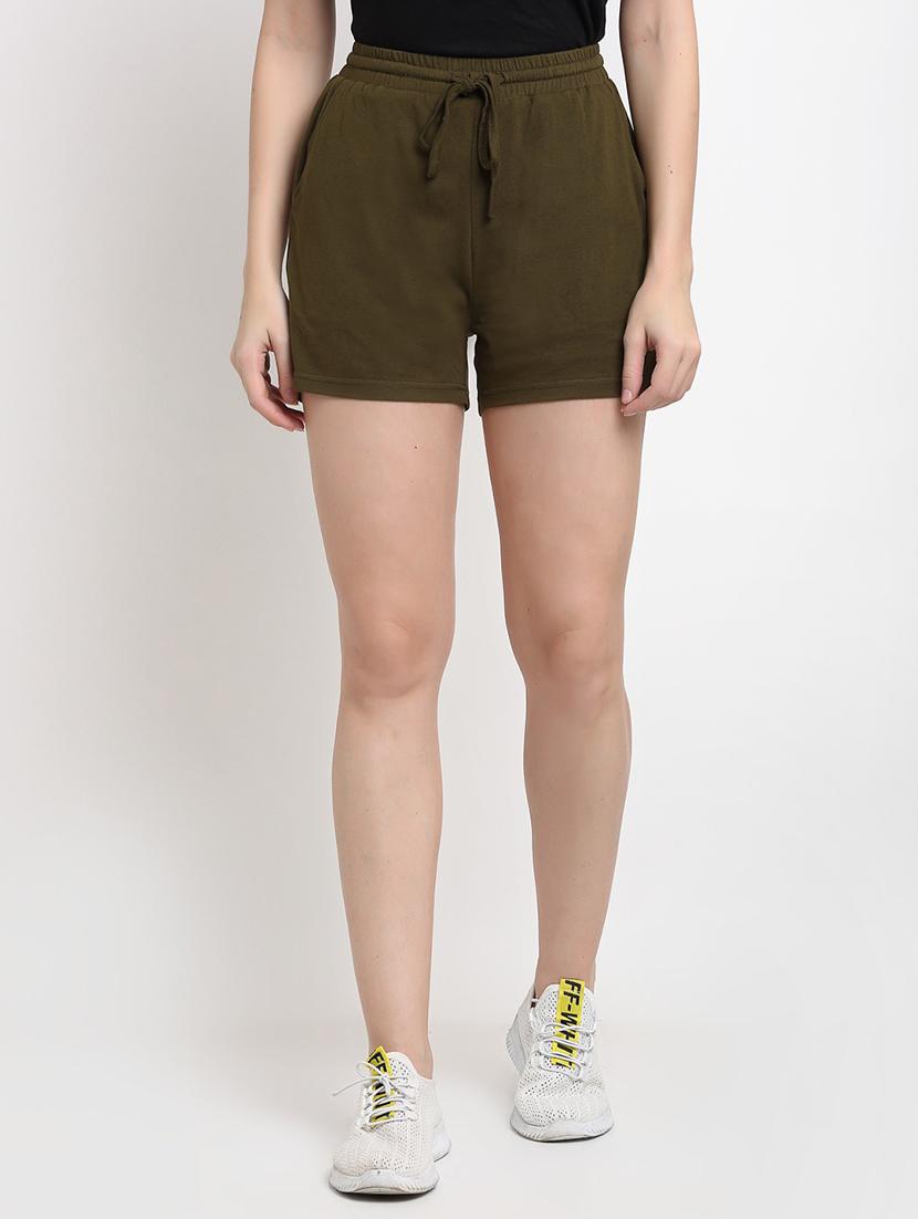 women solid high rise regular shorts - 21740405 - Zoom Image - 0