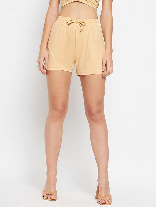 women solid high rise regular shorts - 21740411 - Standard Image - 0