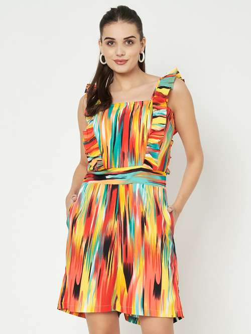 women printed ruffle detailed sleeveless romper - 21740470 -  Standard Image - 0