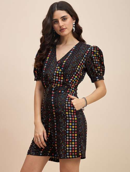 women printed puff sleeves romper - 21740477 - Standard Image - 0