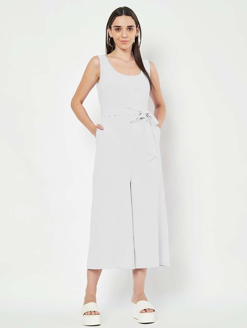 women solid sleeveless full length jumpsuit