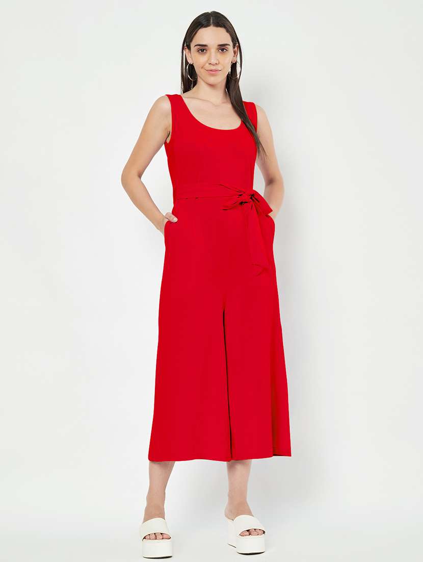 women solid sleeveless full length jumpsuit