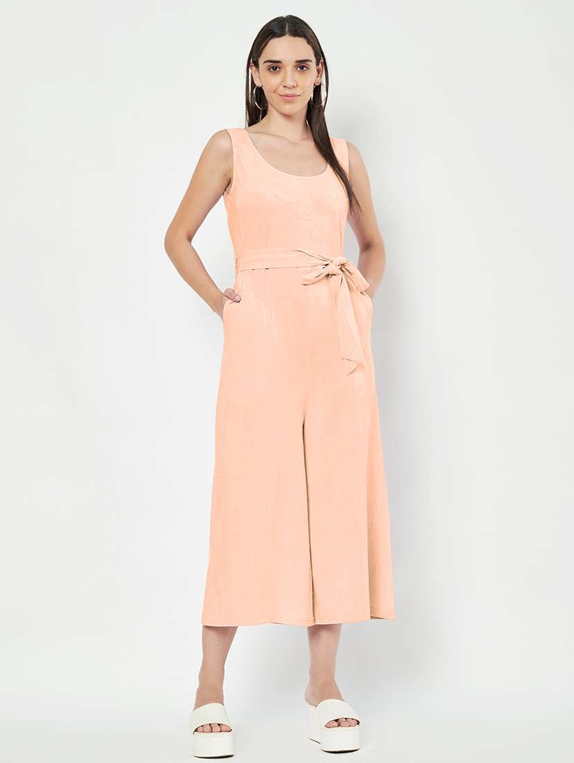 women solid sleeveless full length jumpsuit