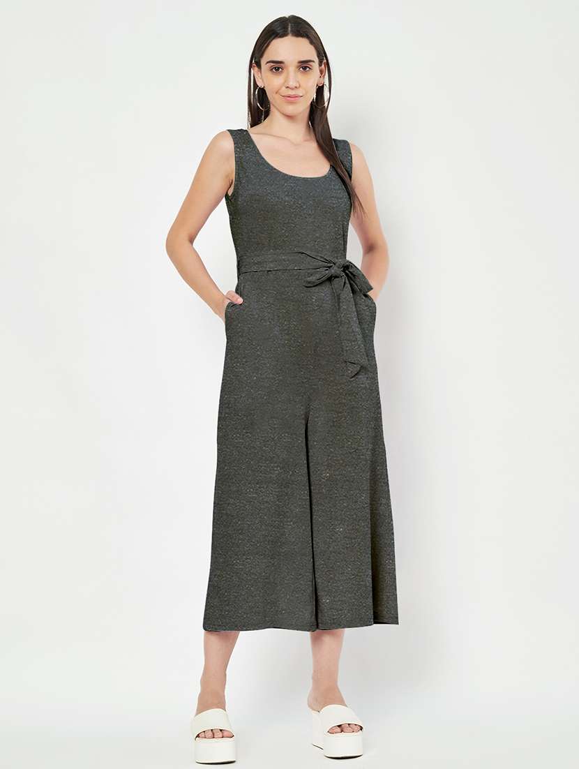 women solid sleeveless full length jumpsuit
