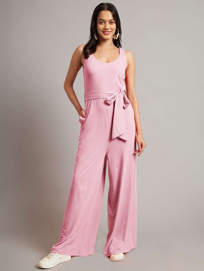 women solid sleeveless full length jumpsuit