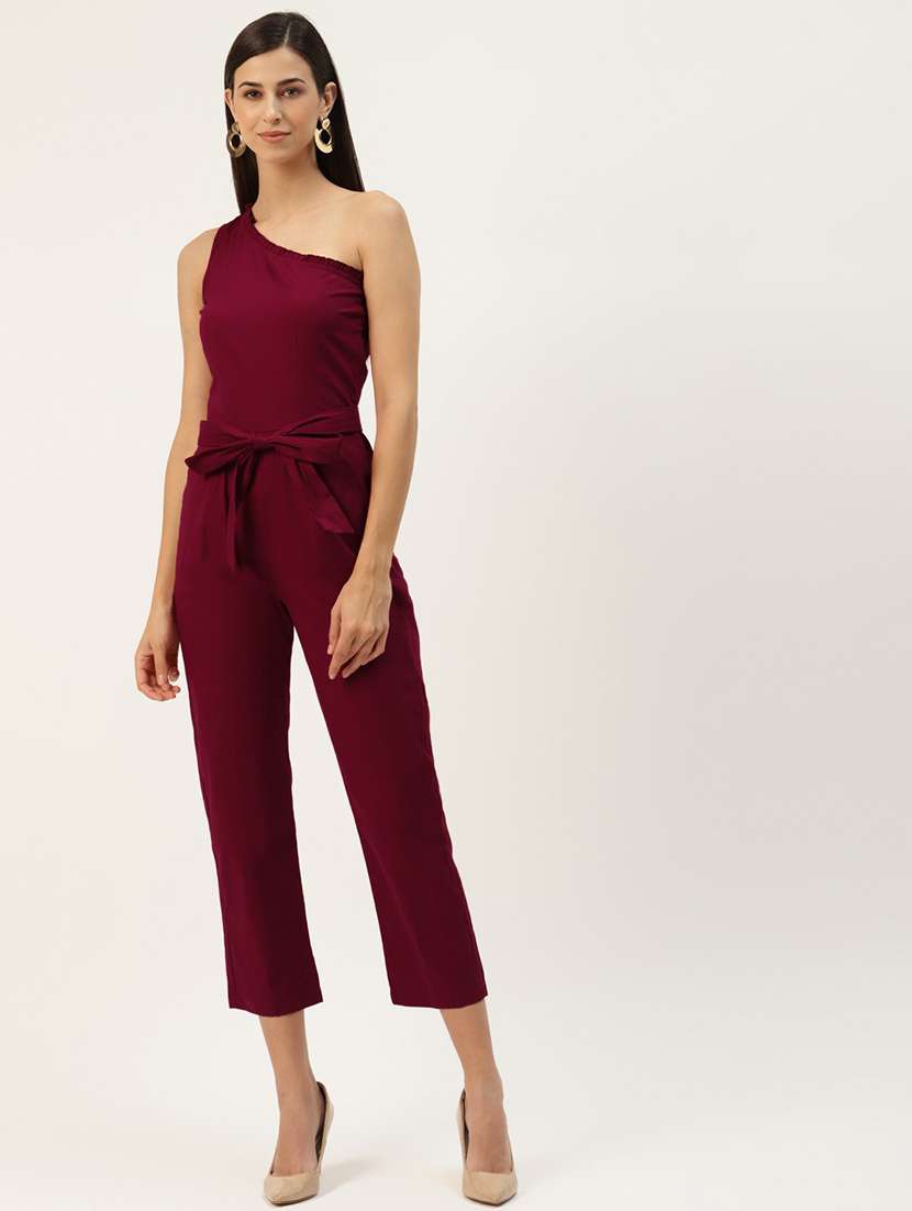 women solid single shoulder jumpsuit
