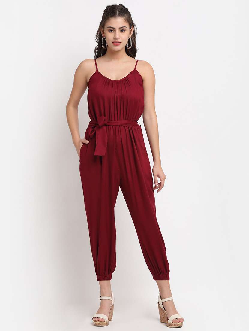 women solid sleeveless full length jumpsuit