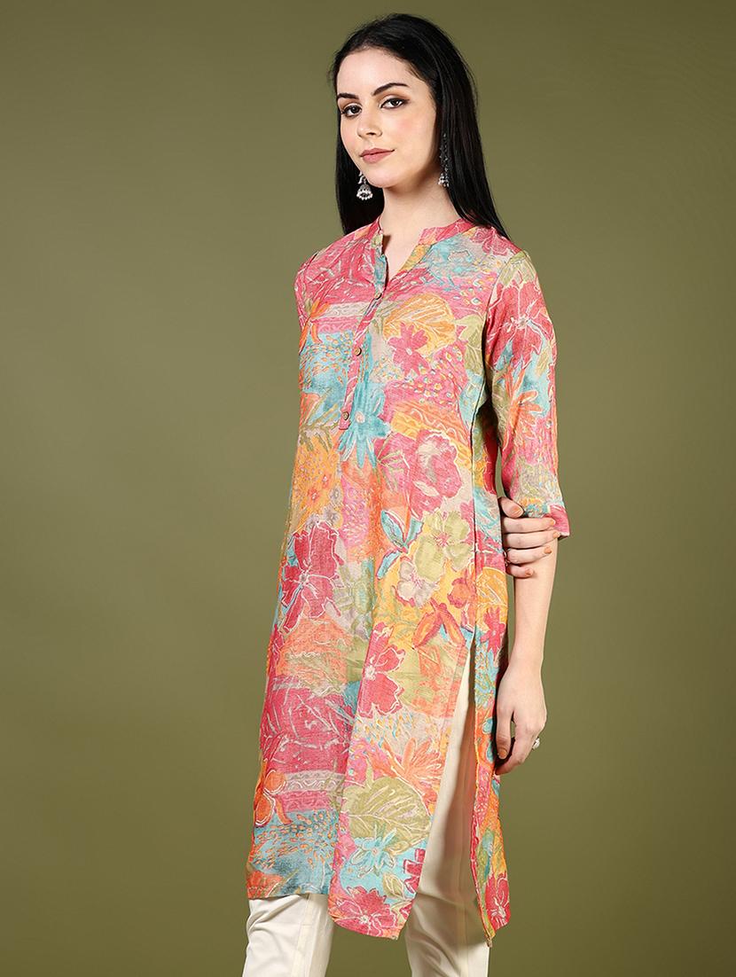 women floral printed mandarin neck straight kurta - 21740549 - Standard Image - 1