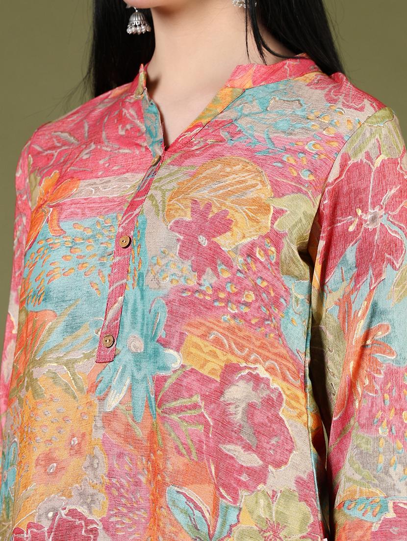 women floral printed mandarin neck straight kurta - 21740549 - Standard Image - 4