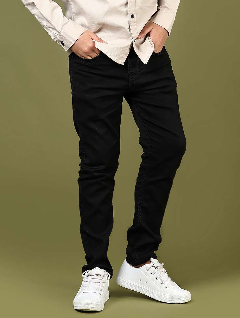 boys black plain mid rise jean